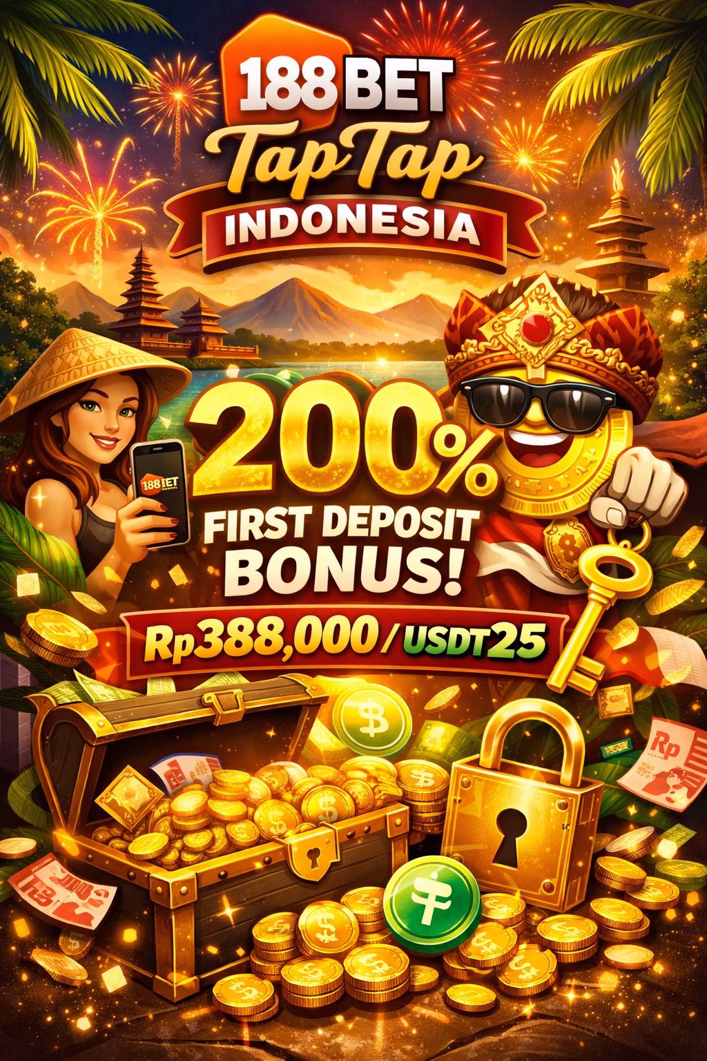 188Bet TapTap Indonesia – 200% First Deposit Bonus up to Rp388,000 / USDT25 🎁